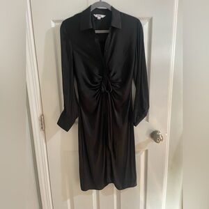 BB Dakota Black Ruched Twist-Front Long Sleeve Midi Dress Size XS